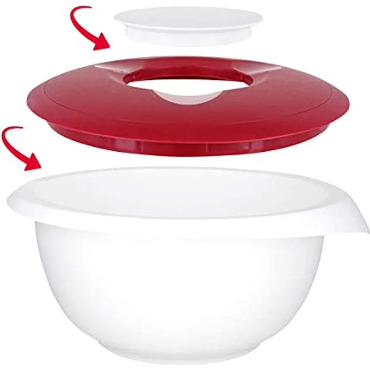 Westmark Koch- und Backset, 3tlg., Rührschüssel mit Deckel 2,5 l, Messkanne 1 l und Teigschaber , Kunststoff/Silikon, Duo, Weiß/Rot/Schwarz, 315322E6 – Bild 4