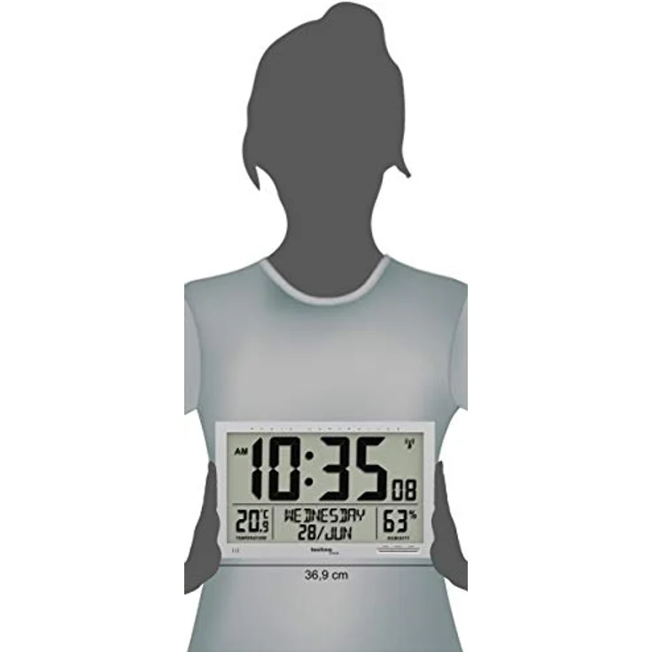 Technoline WS 8013 - digitale, moderne Designer XL Funkwanduhr, schlanker Rahmen, Temperaturanzeige, JUMBO LCD Display, 37 cm x 27 cm, silber – Bild 4