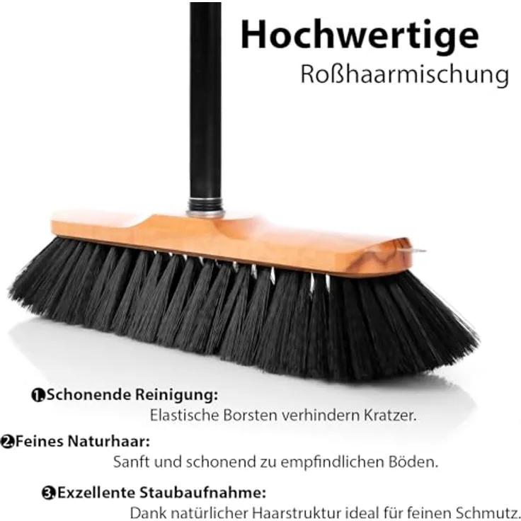 BigDean Kehrgarnitur 2 Stück Zimmerbesen, 150 cm ausziehbar, Rosshaar Borsten, für empfindliche Böden, ergonomisch und platzsparend, Made in Germany