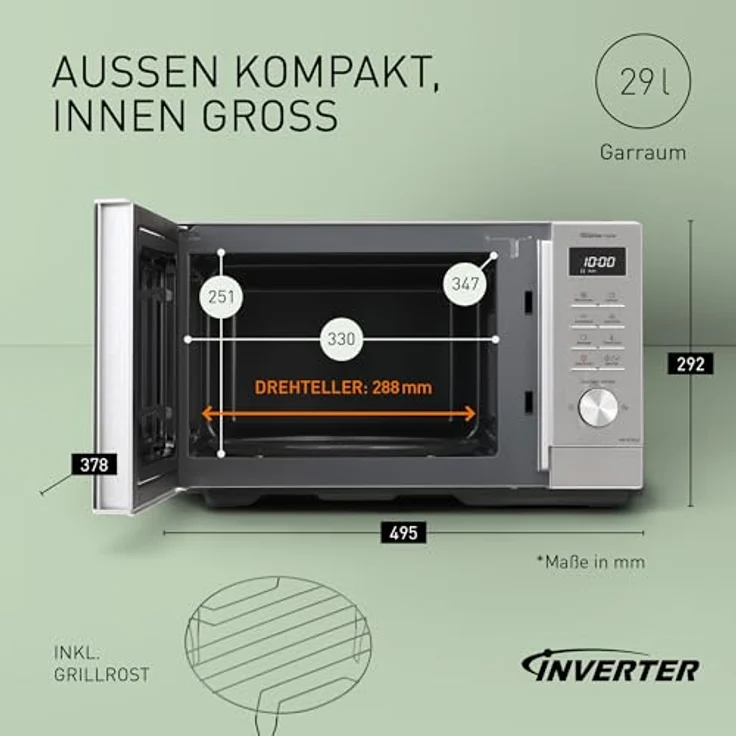 Panasonic NN-SD36QSEPG, Solo-Mikrowelle mit 1000 Watt, 29 l Volumen, Silber, Inverter-Technologie, automatische Auftaufunktion – Bild 4