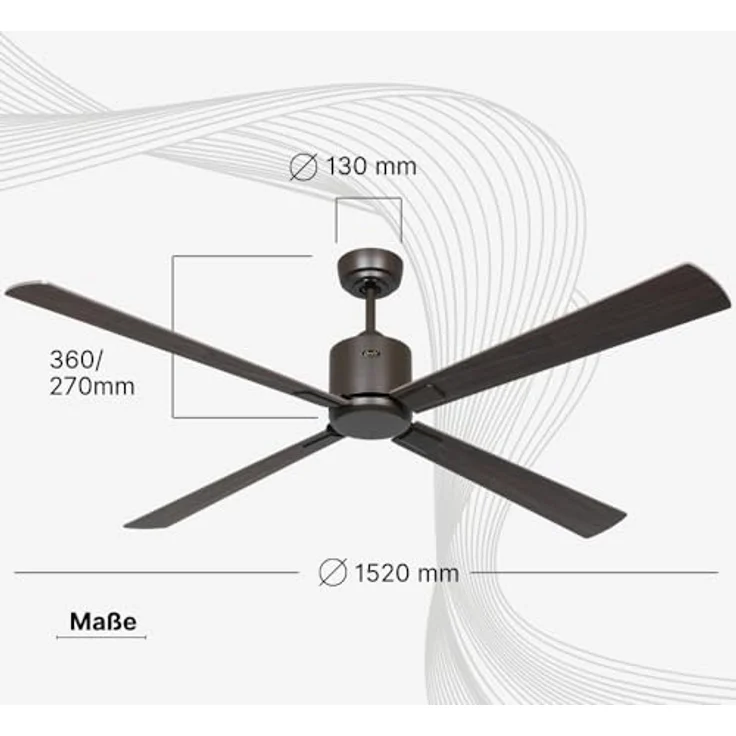 CASAFAN Eco Neo III, Energiespar Deckenventilator mit Fernbedienung, WiFi, 152 cm, basaltgrau, Wendeflügel Nussbaum/Kirschbaum – Bild 3