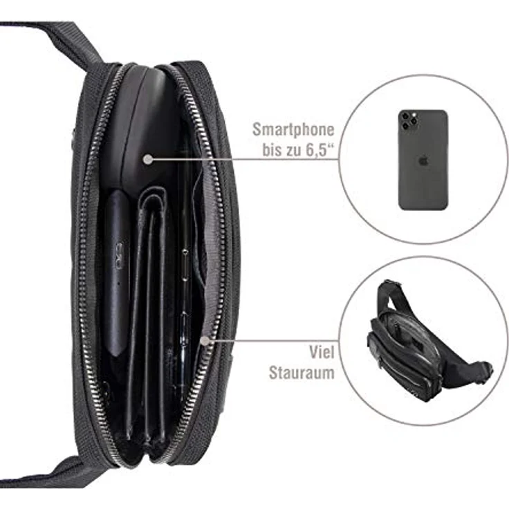 bugatti Nero Gürteltasche, 22 cm schwarz, 100% Polyethylen, kompakt und stilvoll – Bild 4