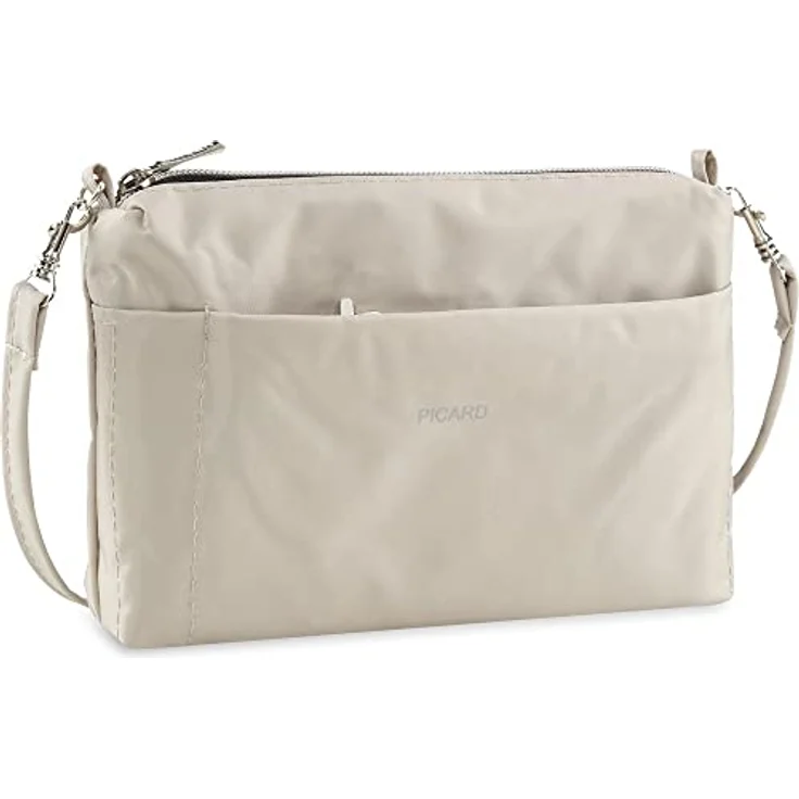 Picard Switchbag, Handtasche aus glänzendem Nylon, Beige mit Karabinerhaken und Schultergurt – Bild 4