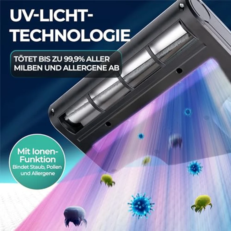 KLAMER Milbenstaubsauger mit UV-Licht, Leistungsstarker 18kPa & 450W, entfernt bis zu 99,9% der Milben, Bakterien und Allergene von Textilien, Silber – Bild 3