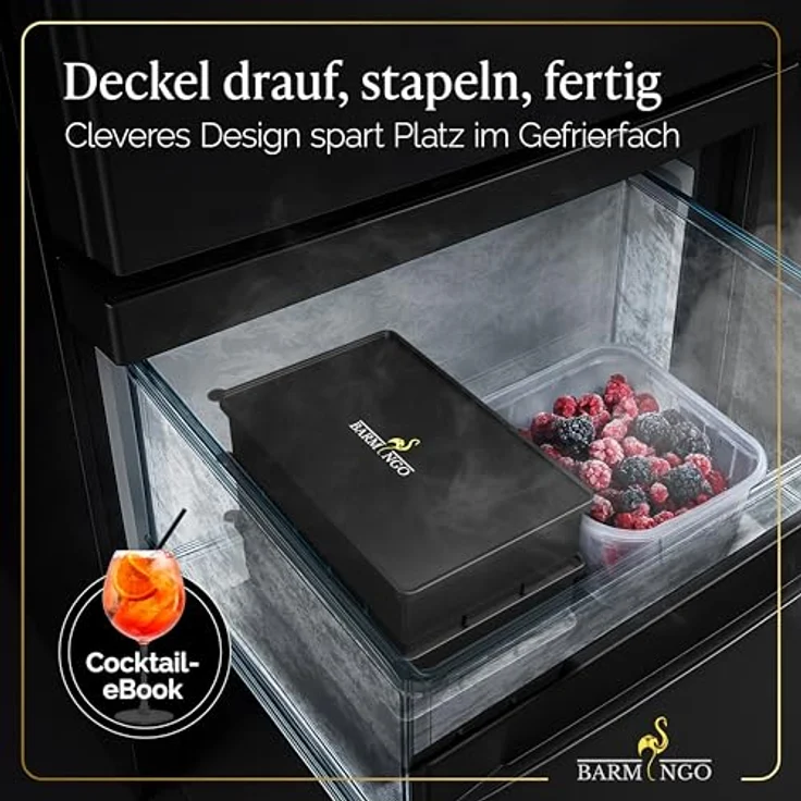 BARMINGO Silikon Eiswürfelform XXL (3er Set) – BPA-frei, auslaufsicher und spülmaschinenfest, große Eiswürfel (3×3 cm), schwarz – Bild 4