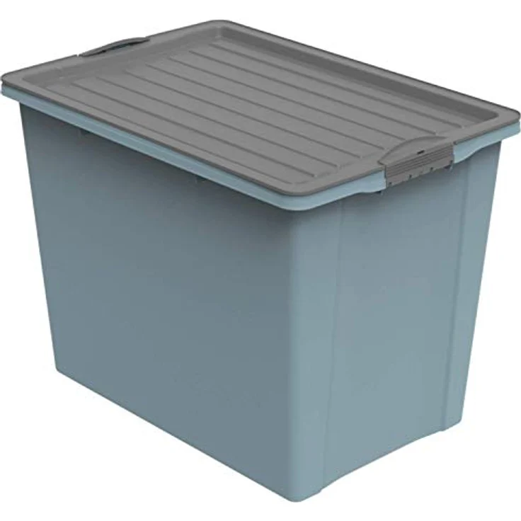Rotho Compact Aufbewahrungsbox mit Deckel und Rollen, Kunststoff (PP recycelt) BPA-frei, blau/anthrazit, 70Liter – Bild 1