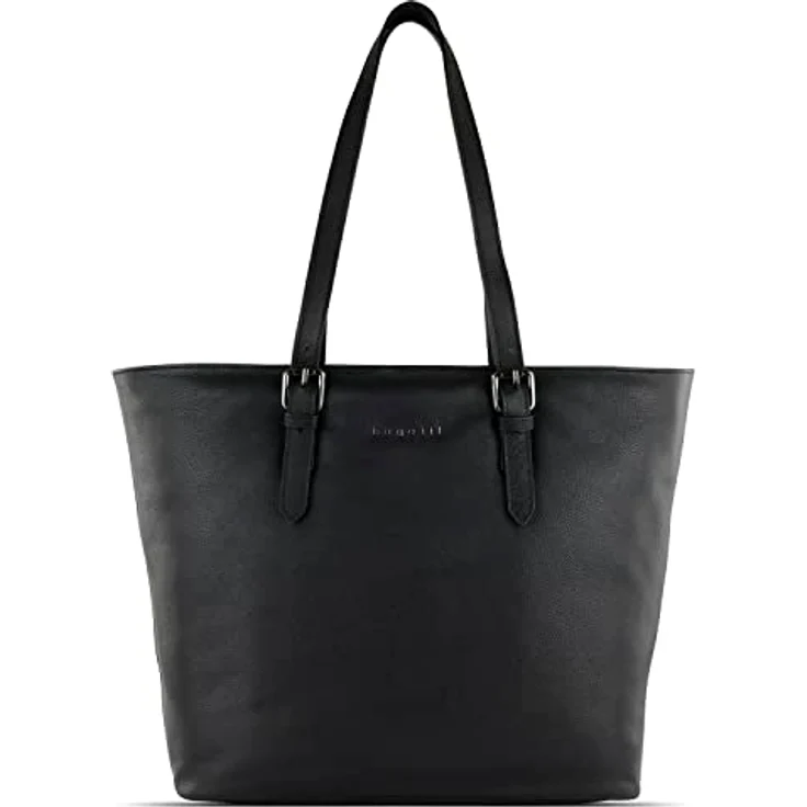 Bugatti Bella Shopper, geräumige Einkaufstasche aus Rindleder mit gepolstertem Laptopfach, schwarz – Bild 1