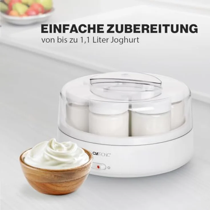 Clatronic JM 3344 Joghurtmaker mit 7 Portionsgläsern (je 160 ml), 1.1 Liter, 14 Watt – Bild 2