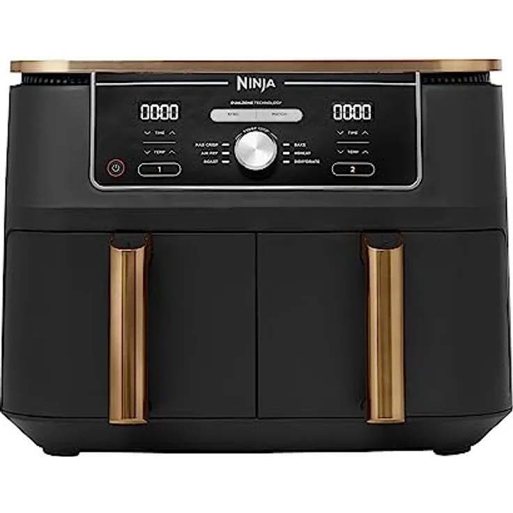 Ninja Foodi MAX AF400EUCP 2-Zonen Heißluftfritteuse, Airfryer, 9.5L, 2 Fächer, mit Zange, Antihaftbeschichtung, spülmaschinenfeste Körbe, 6-in-1, Amazon Exklusiv, Kupfer/Schwarz, AF400EUCP – Bild 1