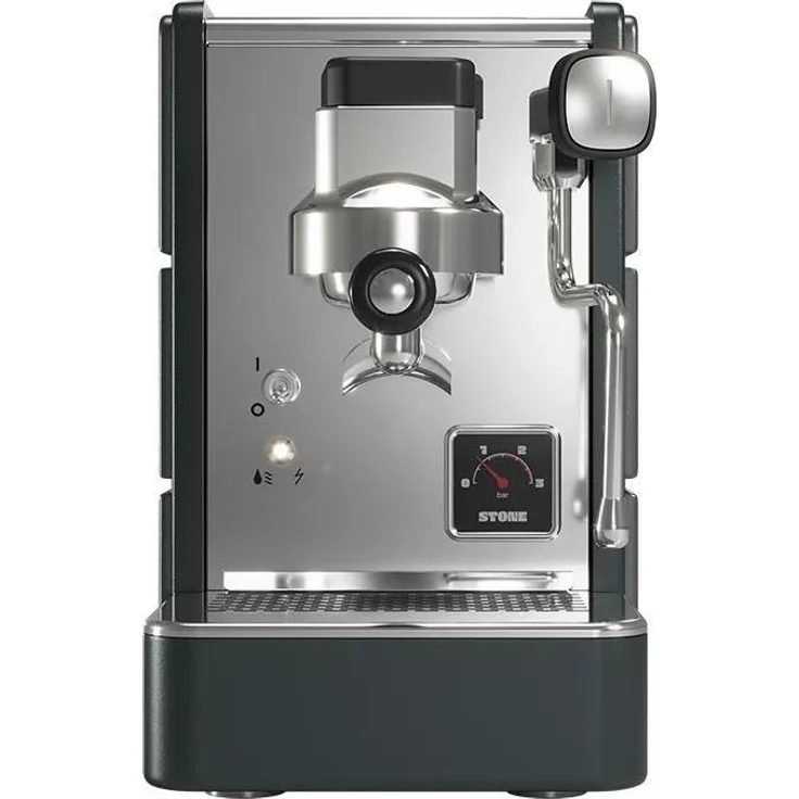 Stone Premium Siebträger Espressomaschine, kompakt, Silber und Schwarz, präzise Brühkontrolle für aromatischen Kaffee