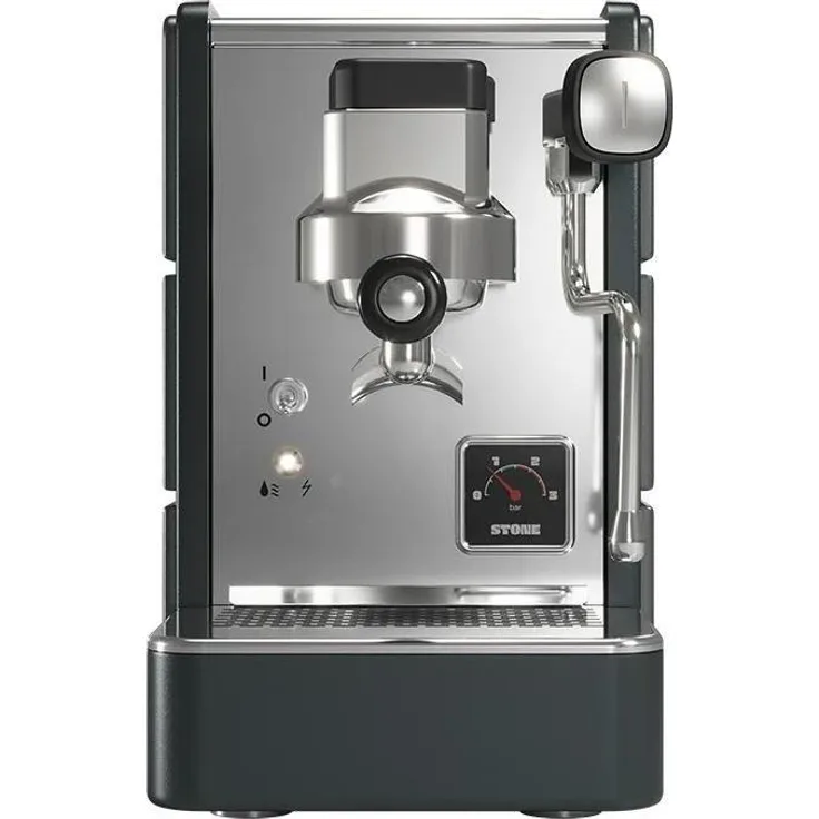 Stone Premium Siebträger Espressomaschine, kompakt, Silber und Schwarz, präzise Brühkontrolle für aromatischen Kaffee