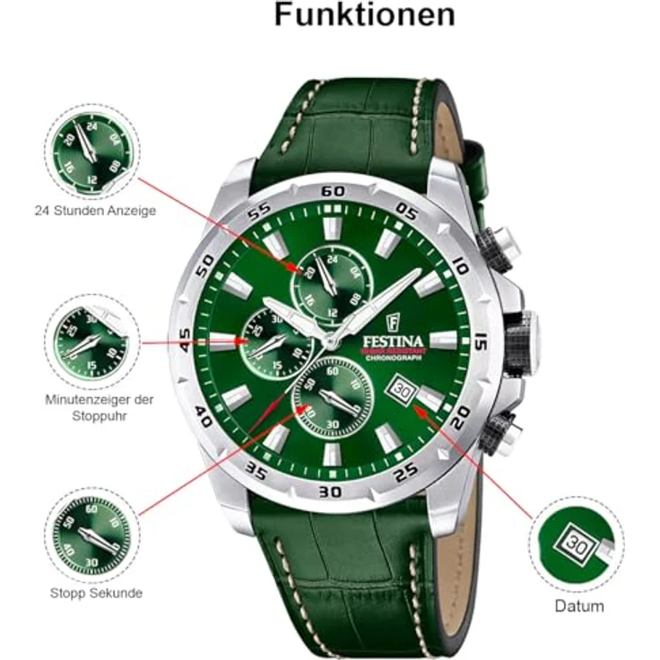 Festina F20692/3 Herren Uhr, Chronograph-Laufwerk, grünes Ziffernblatt und Armband – Bild 3