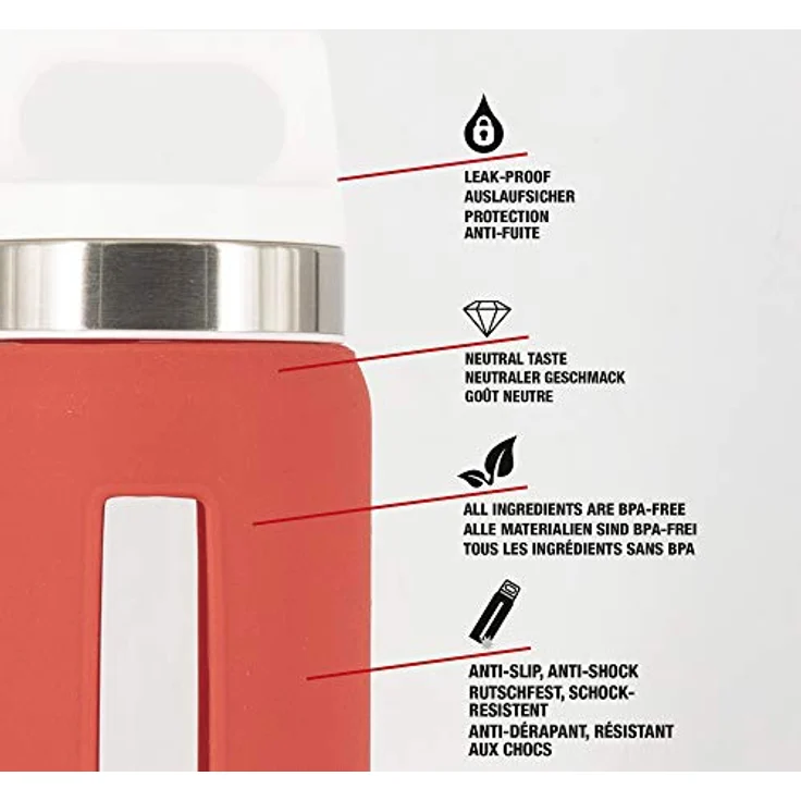 Sigg Dream Scarlet, Silikonhülle, 0.65 L, Hitzebeständig, BPA Frei, Dunkel Rot Glas Trinkflasche, 7.6 x 7.6 x 24.4 cm – Bild 6