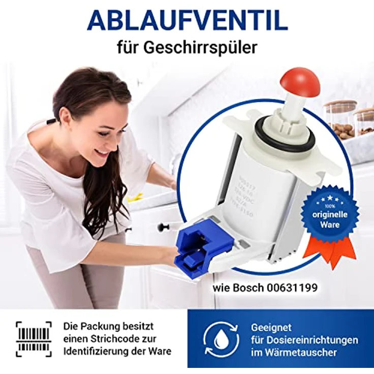 VIOKS Bosch Magnetventil Ventil Ersatz für 00631199 für Bosch Spülmaschine Ersatzteile/Fehler E19 Geschirrspüler Siemens/Ablaufventil Bosch/Wassertasche Siemens Geschirrspüler Ersatzteile – Bild 2