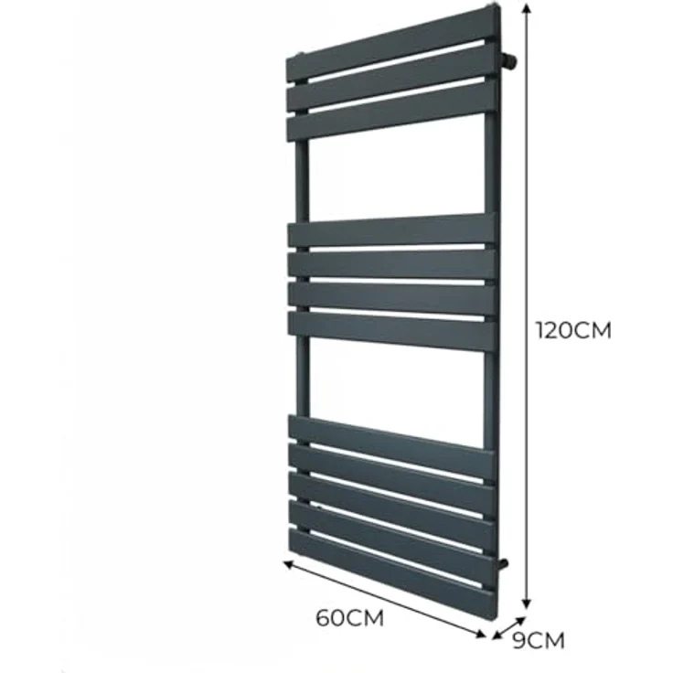 Monster Shop Flacher Handtuchheizkörper 1200mm x 600mm | Matt Anthrazit Grau Kohlenstoffstahl mit 2461 BTU Wärmeleistung, inkl. Reinigungsbürste und Befestigungsset – Bild 5
