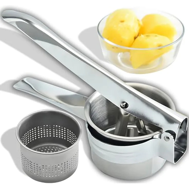 Retoo Kartoffelpresse Edelstahl, hochwertige Presse zur Zubereitung von Kartoffelpüree, Multipresse, Einfache Reinigung, Spülmaschinengeeignet, Rostfrei, Obstsäfte, Gemüsebrei, Püree 27 x 9 x 6,5