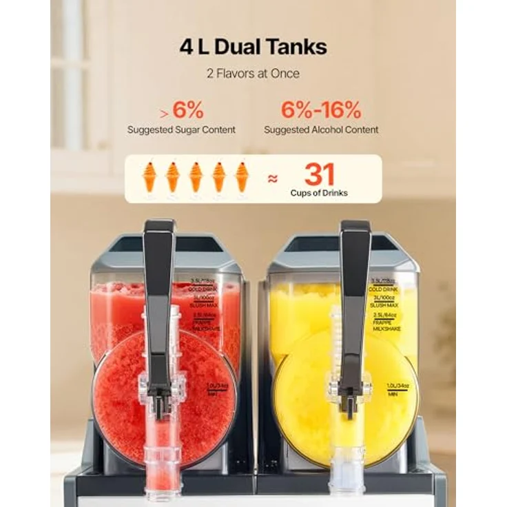 VEVOR Slush Maschine 2 x 4 L, Elektrische Margarita-Maschine mit Selbstreinigungsfunktion, 455 W für Frozen Margaritas und Milchshakes – Bild 4