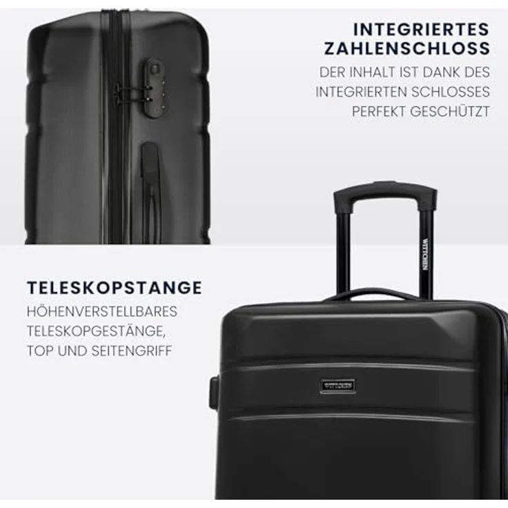 WITTCHEN Mittlerer Koffer Mittelgroßer Trolley Check-In Gepäck 4 Rollen Kombinationsschloss Schwarz – Bild 5