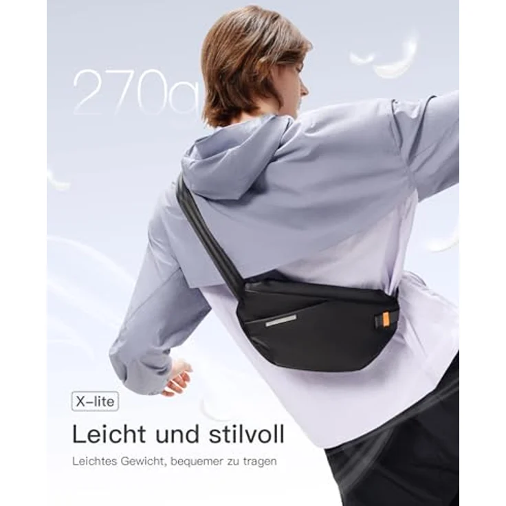 Inateck Gürteltasche 3,8 L, Leichte Crossbody Umhängetasche in Schwarz mit Wasserabweisendem Material und Verstellbarem Schultergurt – Bild 3