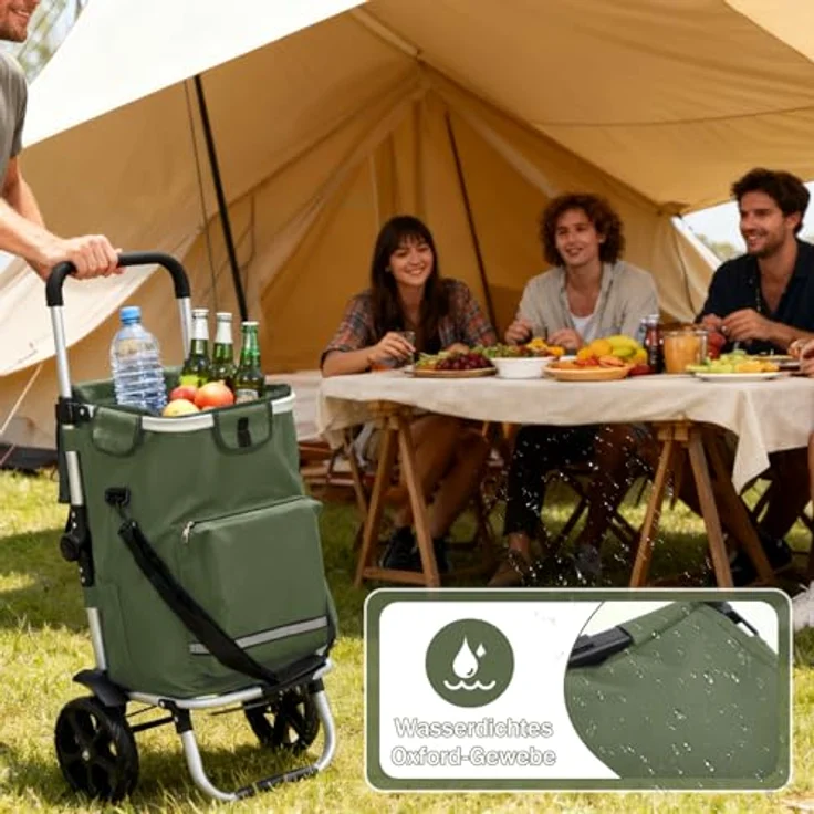 Sekey Einkaufstrolley 3-in-1 mit Kühlfach und Spanngurt, faltbarer Einkaufswagen, 42L, bis 35kg, grün – Bild 6