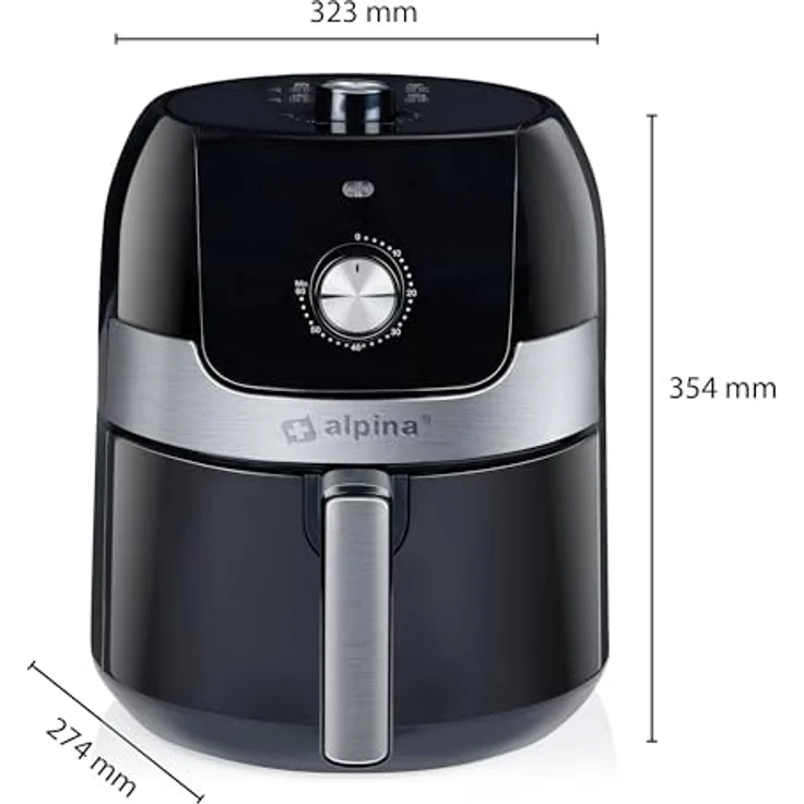alpina Heißluftfritteuse 24640, 3,5L, 1400W, Temperatur einstellbar 80-200°C, für 3-5 Personen, Timer bis 60 Min, spülmaschinenfreundlich, schwarz – Bild 2