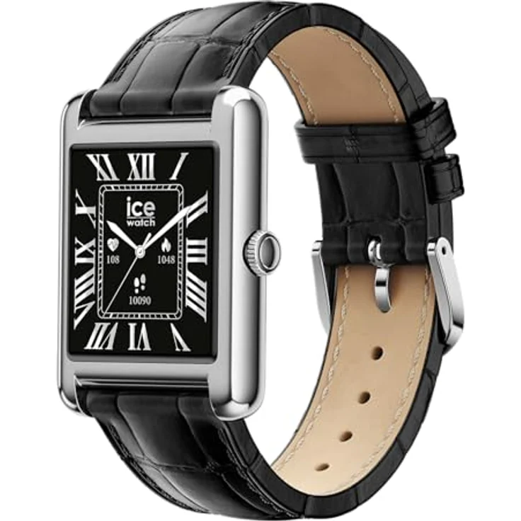 ICE-WATCH Ice smart TKS 2.0, vernetzte Damenarmbanduhr mit Silbergrauem Gehäuse und schwarzem Lederarmband, Bluetooth, Herzfrequenzmesser, 1,41 Zoll – Bild 2