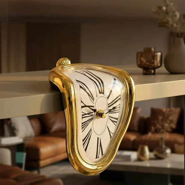 Relaxdays Tischuhr Salvador Dali, goldene Surrealismus Uhr im geschmolzenen Design für Tisch- & Regalkanten – Bild 2
