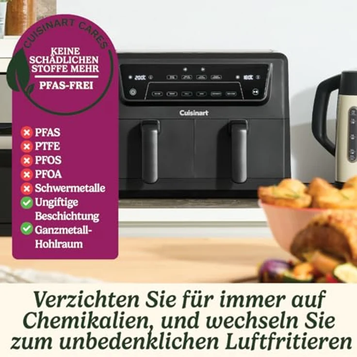 Cuisinart XXL 10.4L Zweizonen-Heißluftfritteuse| PFAS Frei | Chemiekalien frei| 6-IN-1-Kochfunktionen | 2 Kammern| 2 x 5.2L - 8+ Portionen| Spülmaschinenfeste Teile – Bild 4