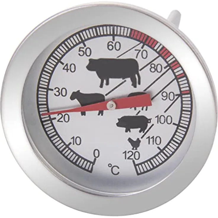 wenco premium Analoges Bratenthermometer, 11 cm, Ideal zur Kontrolle des Fleisches beim Garen im Ofen, Glas/Rostfreier Edelstahl, Silber