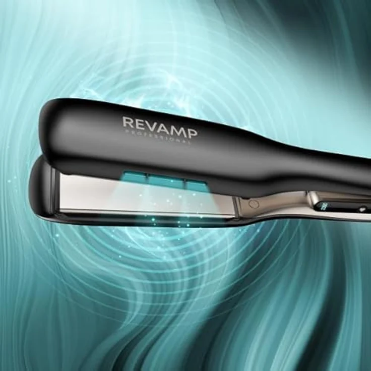 REVAMP Enigma Radiance Ionen breites Glätteisen - extra breite Platten für One-Stroke-Styling, Glätten, geschwungenes Design für haltbare Wellen & Locken - professionelles Keramik Glätteisen, Schwarz – Bild 3
