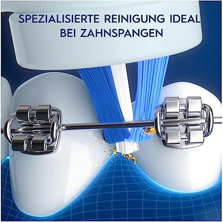 Oral-B iO Series 4 Teens Elektrische Zahnbürste/Electric Toothbrush, 4 Putzmodi inkl. Sensitiv & Bluetooth-App für Zahnpflege, Ortho-Care Aufsteckbürste für Zahnspangen, Designed by Braun, weiß/blau – Bild 3