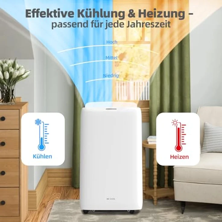 Be Cool Mobiles Klimagerät 4-in-1, 16.000 BTU/h mit Heizfunktion, WIFI, Fernbedienung und LCD-Display, Weiß, für Räume bis 58 m² – Bild 4