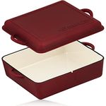 Mahlzeit Gusseisen Bräter emailliert | 10,5 Liter | Raue Oberfläche | Dark Cherry | Bräter 2in1 mit Bratpfanne, backofengeeignet | Emaille Bräter Brottopf