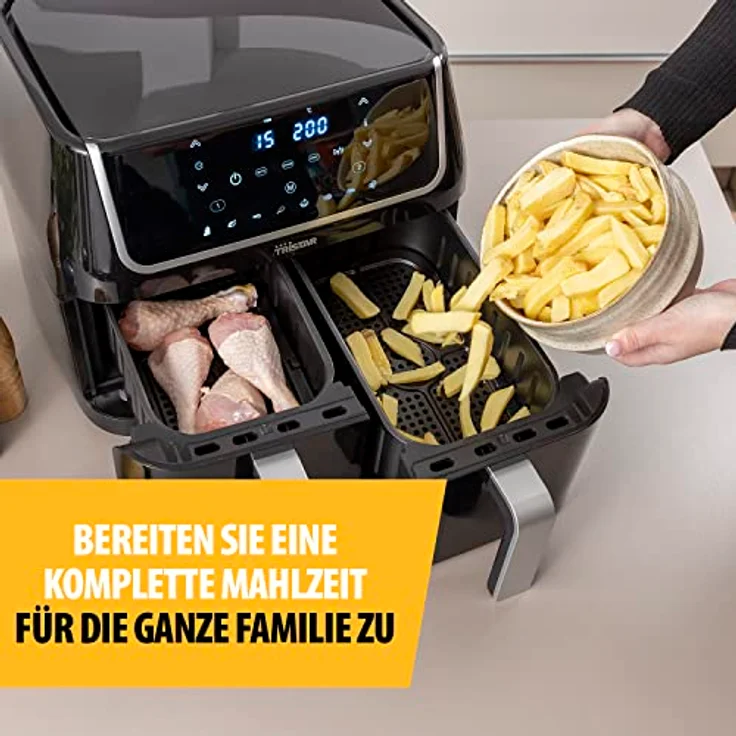 Tristar Heißluftfritteuse mit Doppelkammer FR-6970 – 60% weniger Energieverbrauch – 2 x 4,5L Fassungsvermögen – 1800 W – separate Temperaturen für 2 Kammern – 8 Programme – Schwarz – Bild 5