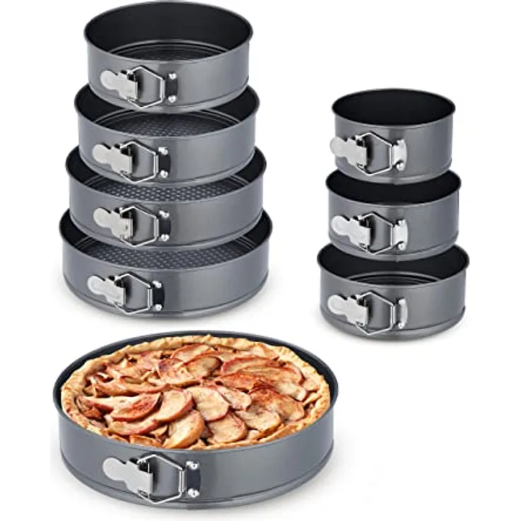 Relaxdays Springform Set, 8 runde Backformen, Ø 14/16/18/20/22/24/26/28 cm, Edelstahl, Antihaft Kuchenform, anthrazit