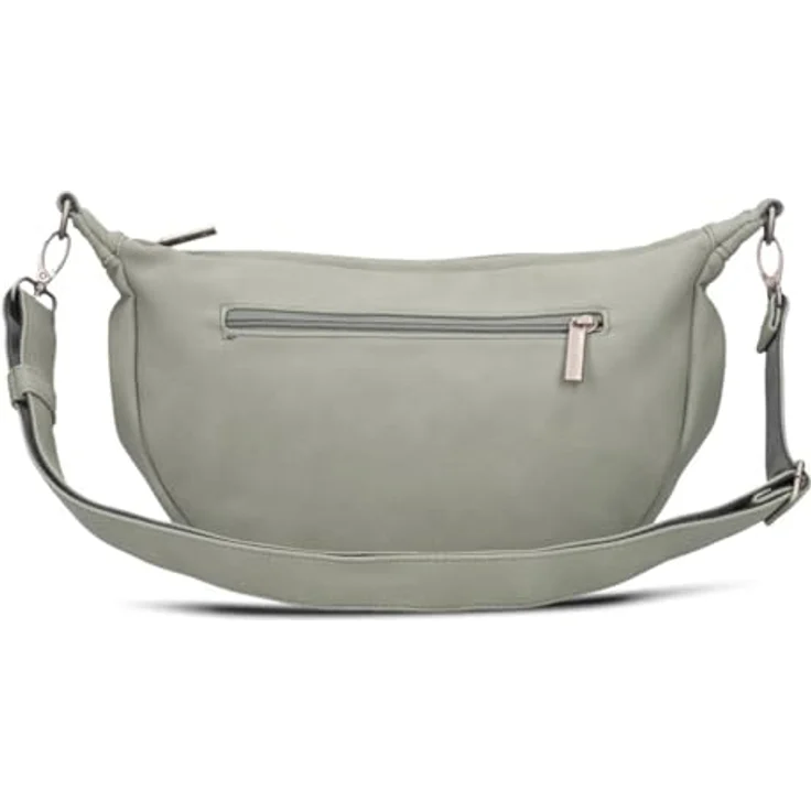 Zwei Mademoiselle.M Umhängetasche 34 cm, robuste Polyurethan-Handtasche mit Handyfach und verstellbarem Umhängeriemen, grau – Bild 5