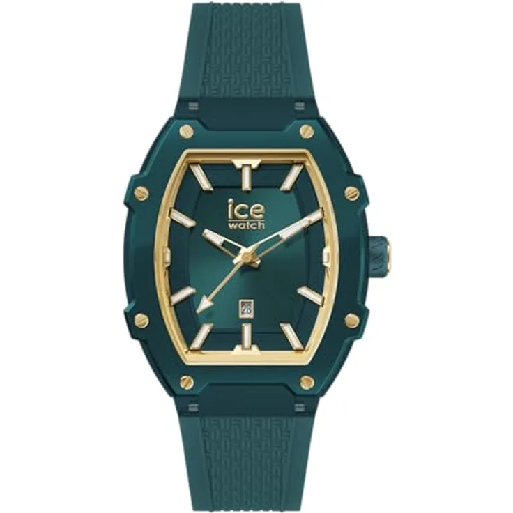 ICE-WATCH Watch 023996, Analog-Uhr mit Kalenderfunktion, leuchtenden Zeigern und Zahlen - Grün/ Gold