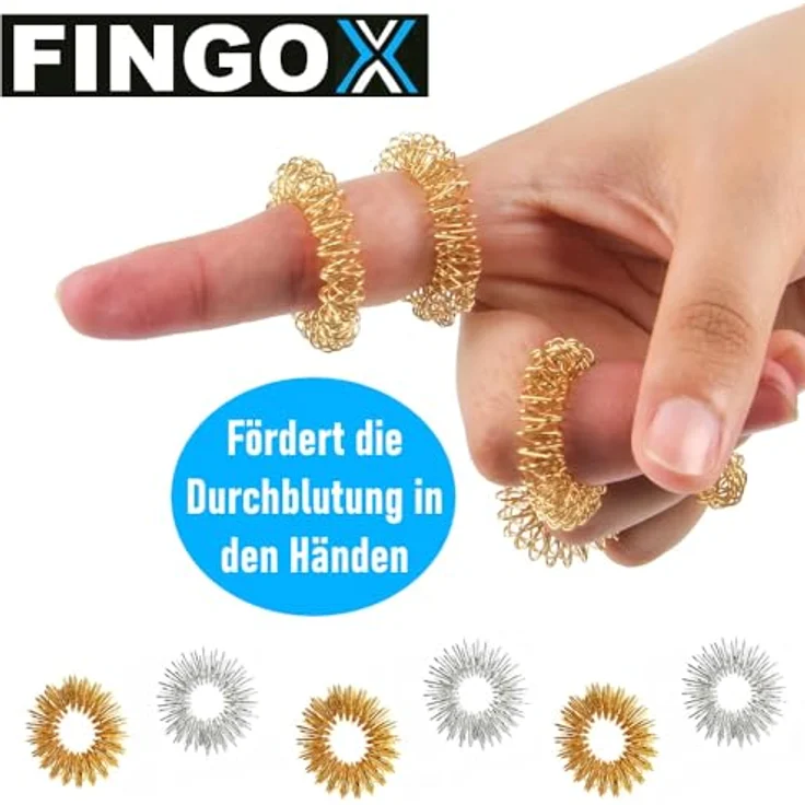 MAVURA Massageroller FINGOX Akupressur Ringe Finger Massage Akupunktur Handmassage, 6-tlg., Gold & Silber – Bild 2