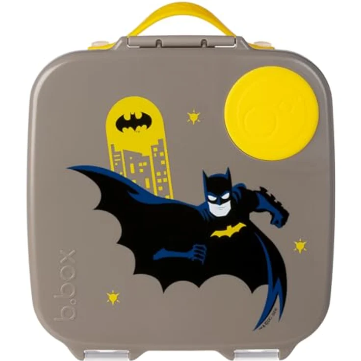 b.box Jumbo Bento Box, Brotdose für Kinder mit 4 Fächern (2 Auslaufsicher), herausnehmbarer Trennwand, Gel-Kühlakku, 2L, Batman Design – Bild 1