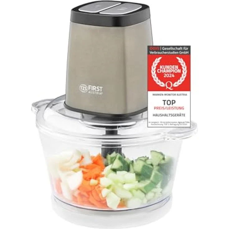 TZS First Austria Zerkleinerer, 1.7L Glasbehälter, 500W, 2 Geschwindigkeitsstufen, Edelstahl, Silber, Anti-Slip-Boden – Bild 1