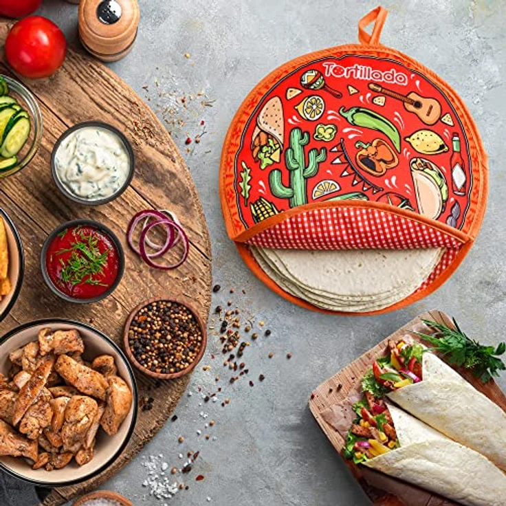 Tortillada Brotkorb 30 cm Tortilla Wärmer/Wärmebehälter mikrowellengeeignet aus Baumwolle – Bild 7