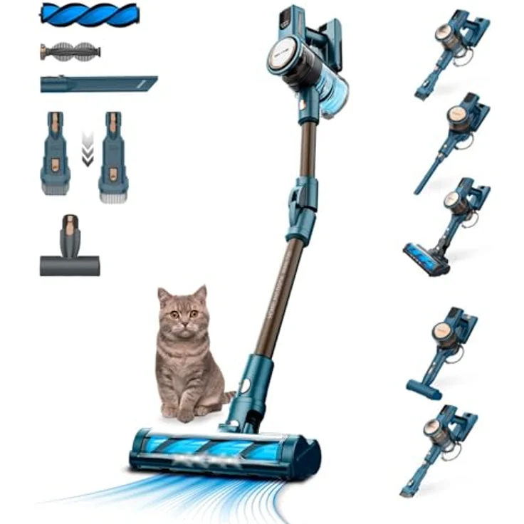 Taurus Homeland Digital Animal Flex, 2-in-1-Stabstaubsauger, Beutellos, 60 Minuten Laufzeit, LED-Bodendüse, Blau, 0,5 l – Bild 1