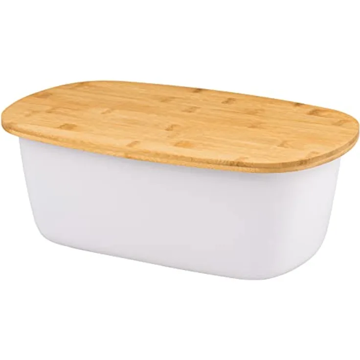 bremermann Brotkasten oval mit Bambus-Deckel, Brotbox mit Schneidebrett, Brottopf (43071 - weiß)