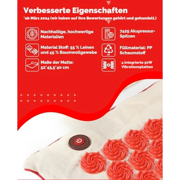 OrthoMechanik OrthoMatte | Akkupressur-Matte mit 4 Vibrationsplatten, längere Größe für mehr Komfort, grau – Bild 2
