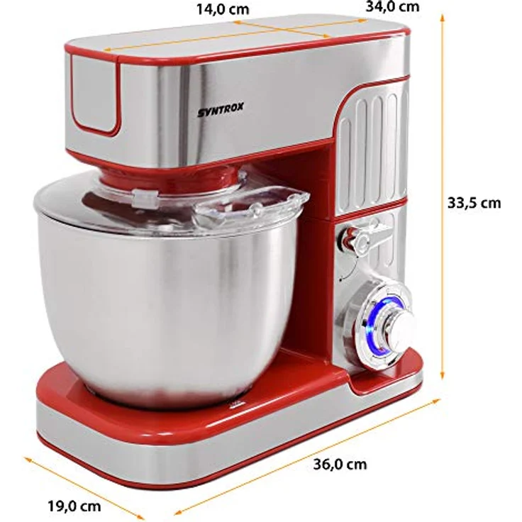 Syntrox Küchenmaschine de Luxe 5,5 L, Knetmaschine mit Fleischwolf, rot – Bild 6