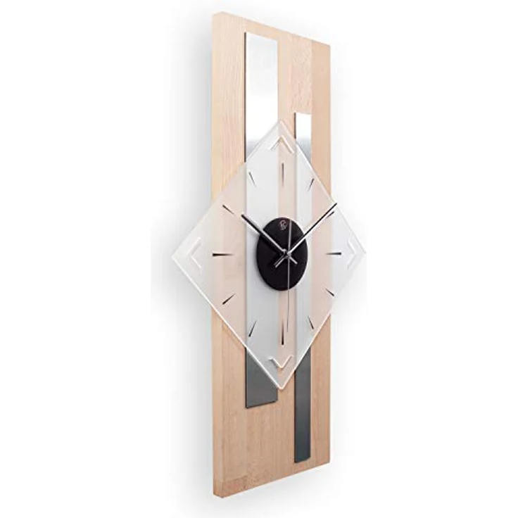 Kreative Feder Moderne Designer Holz Alu Funk Wanduhr leise Funkuhr ohne Ticken 60x30cm (Buche, leises Funkuhrwerk) – Bild 2