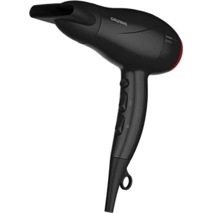 GRUNDIG HD HD 3700 B Haartrockner 1800 W, Föhn, 3 Temperatur- und 2 Luftstromstufen, Kaltstufe, Keramikschutz, 1.8 m langes Kabel, abnehmbares Lufteinlassgitter, Schwarz/Kirschrot – Bild 2