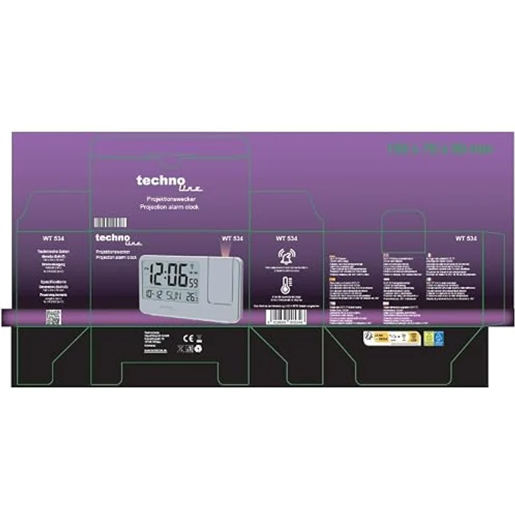 technoline WT 534, Projektionswecker mit Funkuhr, Schlummerfunktion und Datumsanzeige, silber – Bild 5