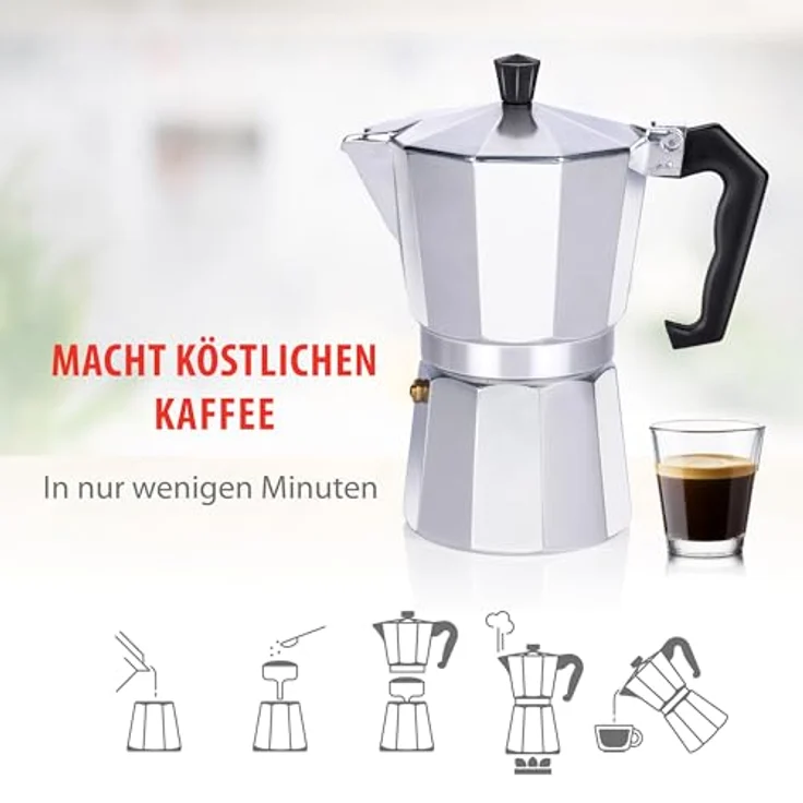 alpina Perkolator – Kaffeemaschine 270 ml – Espressokocher für 6 Tassen – Kaffeebereiter aus Aluminium für Gas, Halogen und Keramik – 320 g, Ø10 x 19 cm – Bild 4