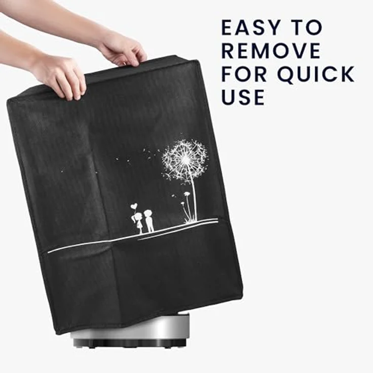 kwmobile Hülle kompatibel mit Ninja CREAMi, Küchenmaschine Abdeckhaube in Weiß Schwarz Pusteblume Love, Schutz vor Staub und Spritzern – Bild 3